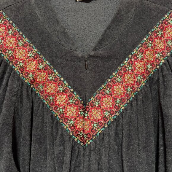 Vintage Vanity Fair Nightgown Womens XL Gray Velvet Velour Embroidered Zip Coat - Picture 5 of 11